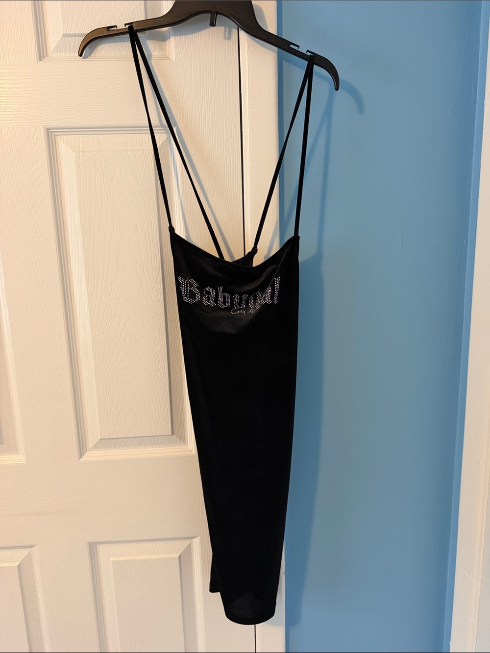 Divided Black Rhinestone 'Babygirl' Slip Dress